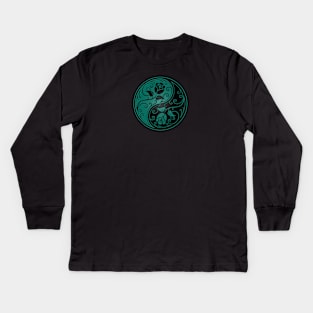 Teal Blue and Black Yin Yang Roses Kids Long Sleeve T-Shirt